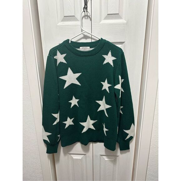 Zenana Outfitters Womens Sweater Soft Knit Star Long Sleeve  Green White Small - Picture 1 of 8